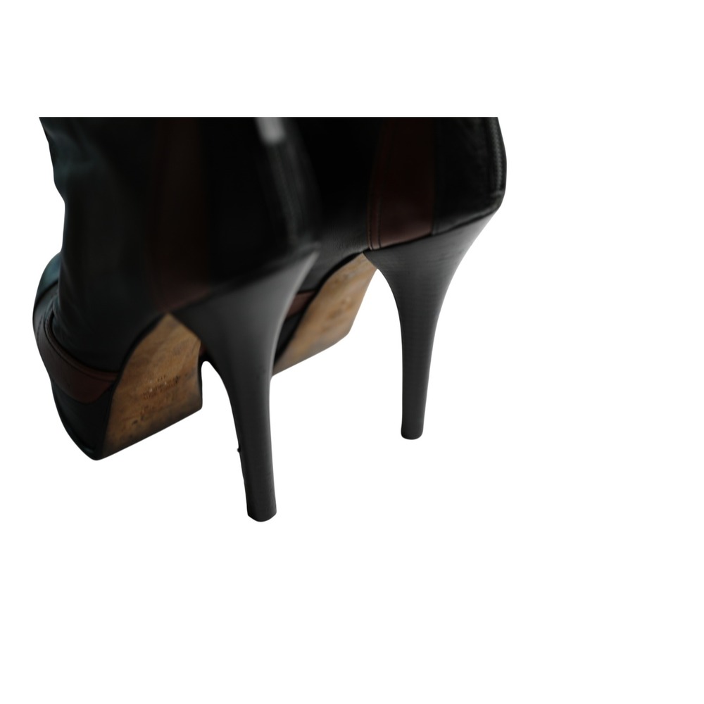Fendi Black Brown Leather Platform Ankle Boots FF Logo Stiletto Heel 39 Italy - Picture 9 of 10